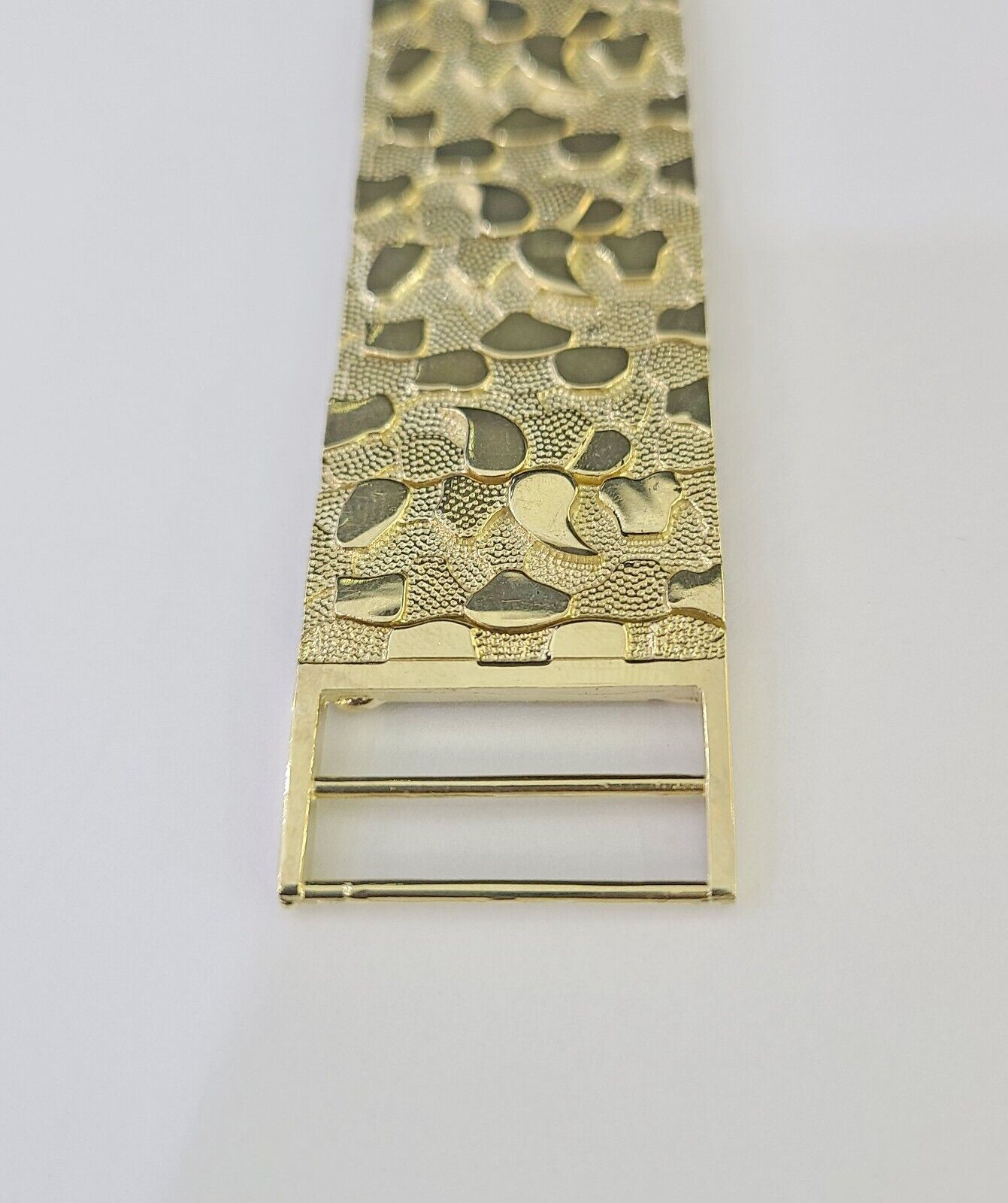 10K REAL Nugget Bracelet Yellow Gold 9"Inch 23mm Men Hand Gold 10kt - GoldenlinQ